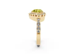 Fancy Yellow Heart Cut Diamond Halo Ring Set in Yellow gold with Pavé Shank and Prong Setting