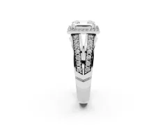 Asscher Cut Diamond Halo Ring Set in Silver with Double Pavé Split Shank