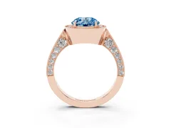 Fancy Blue Round Cut Diamond Halo Engagement Ring Set in Rose gold with Accent Split Shank Band