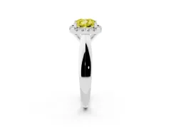 Fancy Yellow Cushion Cut Diamond Halo Solitaire Engagement Ring Set in Platinum with Square Band and Prong Setting