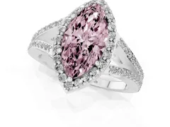 Fancy Pink Marquise Cut Diamond Halo Split Shank Pavé Ring Set in White gold with Prong Setting