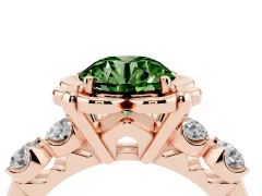 Fancy Green Round Cut Diamond Floral Halo Ring Set in Rose gold with Shared Prong Band