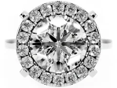 Round Cut Diamond Cluster Halo Solitaire Ring Set in Silver with Prong Setting