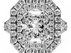 Radiant Cut Diamond Double Halo Ring Set in Platinum with Pavé Split Shank and Prong Setting