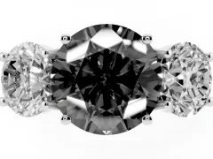 Fancy Black Round Cut Diamond Three-Stone Ring Set in White gold with Pavé Band