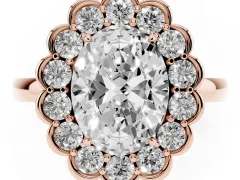 Oval Cut Diamond Halo Cluster Engagement Ring Set in Rose gold with Solitaire Band and Prong Setting