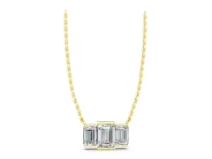 Emerald Cut Three-Stone Bar Pendant Set in Yellow gold with Bar Prong Setting