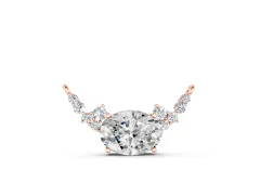 Oval Diamond Pendant Set in Rose gold with Heart Accents and Prong Setting