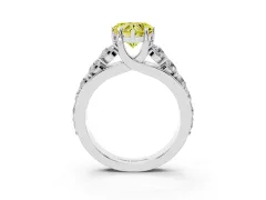 Fancy Yellow Heart Cut Diamond Pavé Engagement Ring Set in Platinum with Prong Setting