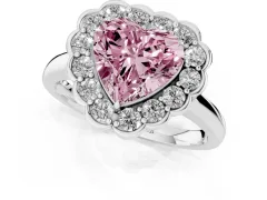 Fancy Pink Heart Cut Diamond Halo Cluster Engagement Ring Set in Platinum with Solitaire Band and Prong Setting