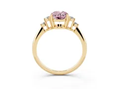 Fancy Pink Oval Cut Diamond Cluster Ring Set in Yellow gold with Plain Band and Prong Setting
