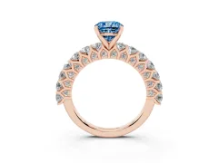Fancy Blue Cushion Cut Diamond Solitaire Ring Set in Rose gold with Shared Prong Pavé Band