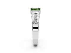 Fancy Green Emerald Cut Diamond Solitaire Ring Set in Platinum with Channel-Set Accent Stones and Prong Setting
