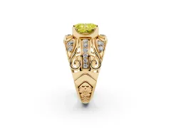 Fancy Yellow Radiant Cut Diamond Art Deco Ring Set in Yellow gold with Pavé Split Shank