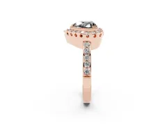 Fancy Black Heart Cut Diamond Halo Ring Set in Rose gold with Pavé Shank and Prong Setting