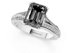 Fancy Black Emerald Cut Diamond Split Shank Pavé Engagement Ring Set in Silver with Prong-Set Center Stone