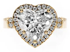 Heart Cut Diamond Halo Ring Set in Yellow gold with Twist Band and Pavé Accents