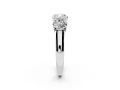 Cushion Cut Diamond Three-Stone Ring Set in White gold with Plain Polished Band
