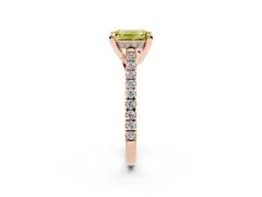 Fancy Yellow Emerald Cut Diamond Solitaire Ring Set in Rose gold with Brilliant Pavé Band and Prong Setting