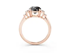 Fancy Black Round Cut Diamond Cluster Ring Set in Rose gold with Plain Band and Prong Setting