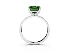 Fancy Green Asscher Cut Diamond Solitaire Engagement Ring Set in Silver with Round Pavé Band and Prong Setting