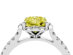 Fancy Yellow Radiant Cut Diamond Solitaire Ring Set in Silver with Pavé Band and Floral Prong Setting