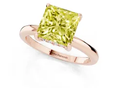 Fancy Yellow Princess Cut Diamond Solitaire Ring Set in Rose gold with Plain Band and Prong Setting