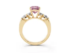 Fancy Pink Princess Cut Diamond Five-Stone Prong Set Ring Set in Yellow gold with Classic Band