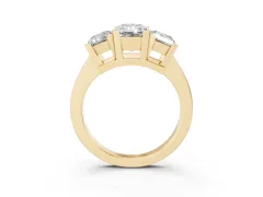 Radiant Cut Diamond Three-Stone Ring Set in Yellow gold with Channel-Set Band and Prong Settings