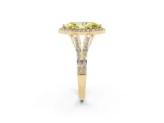 Fancy Yellow Marquise Cut Diamond Halo Split Shank Pavé Ring Set in Yellow gold with Prong Setting