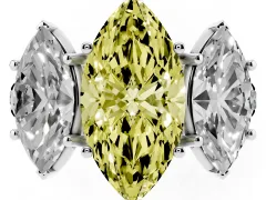 Fancy Yellow Marquise Cut Diamond Three-Stone Ring Set in Platinum with Pavé Band