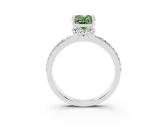 Fancy Green Oval Cut Diamond Solitaire Ring Set in White gold with Channel Set Band and Prong Setting