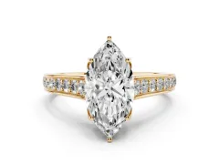 Marquise Cut Diamond Solitaire Pavé Engagement Ring Set in Yellow gold with Prong Setting
