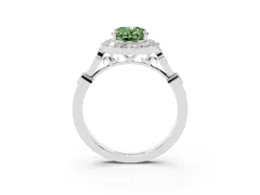 Fancy Green Oval Cut Diamond Halo Engagement Ring Set in White gold with Twisted Band and Prong Setting