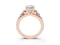 Princess Cut Diamond Pavé Engagement Ring Set in Rose gold with Prong Setting