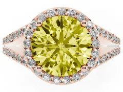 Fancy Yellow Round Cut Diamond Halo Split Shank Ring Set in Rose gold with Accent Stones and Prong Setting
