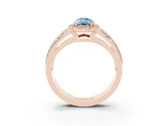 Fancy Blue Pear Cut Diamond Halo Ring Set in Rose gold with Double Pavé Split Shank