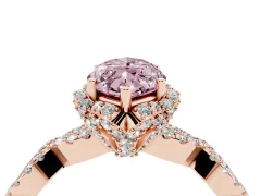 Fancy Pink Marquise Cut Diamond Halo Twist Band Solitaire Ring Set in Rose gold with Prong-Set Center Stone