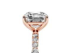 Asscher Cut Diamond Solitaire Engagement Ring Set in Rose gold with Round Pavé Band and Prong Setting