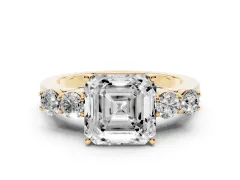 Asscher Cut Diamond Five-Stone Prong Set Band Ring Set in Yellow gold with Polished Band