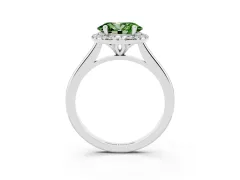 Fancy Green Oval Cut Diamond Halo Engagement Ring Set in White gold with Pavé Band and Rising Shoulders