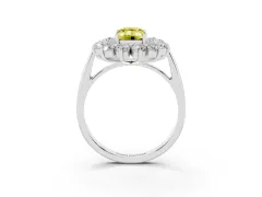 Fancy Yellow Emerald Cut Diamond Floral Double Halo Ring Set in Silver with Round Petals