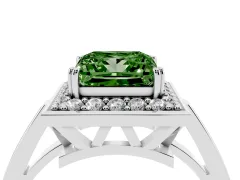 Fancy Green Princess Cut Diamond Halo Ring Set in Silver with Accent-Lined Split Shank and Prong Setting