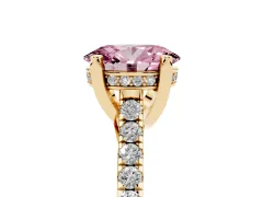 Fancy Pink Oval Cut Diamond Solitaire Ring Set in Yellow gold with Brilliant Pavé Band and Prong Setting
