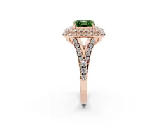 Fancy Green Asscher Cut Diamond Double Halo Ring Set in Rose gold with Pavé Split Shank and Prong Setting