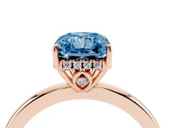 Fancy Blue Radiant Cut Diamond Solitaire Ring Set in Rose gold with Plain Band and Prong Setting