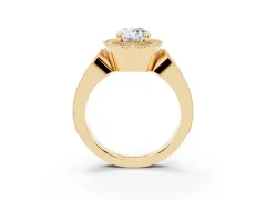 Oval Cut Diamond Halo Ring Set in Yellow gold with Milgrain Accent Split Shank