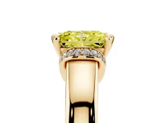 Fancy Yellow Radiant Cut Diamond Pavé Band Solitaire Ring Set in Yellow gold with Prong Setting
