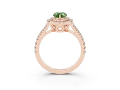 Fancy Green Pear Cut Diamond Double Halo Ring Set in Rose gold with Pavé Band