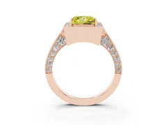 Fancy Yellow Princess Cut Diamond Halo Engagement Ring Set in Rose gold with Accent Split Shank Band